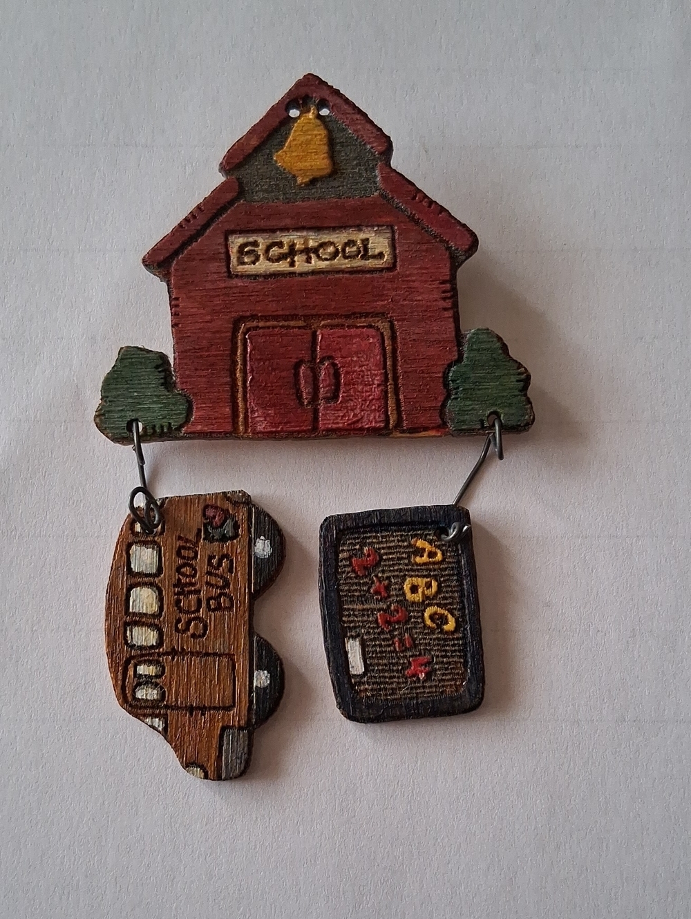 School House Wooden Pin Brooch